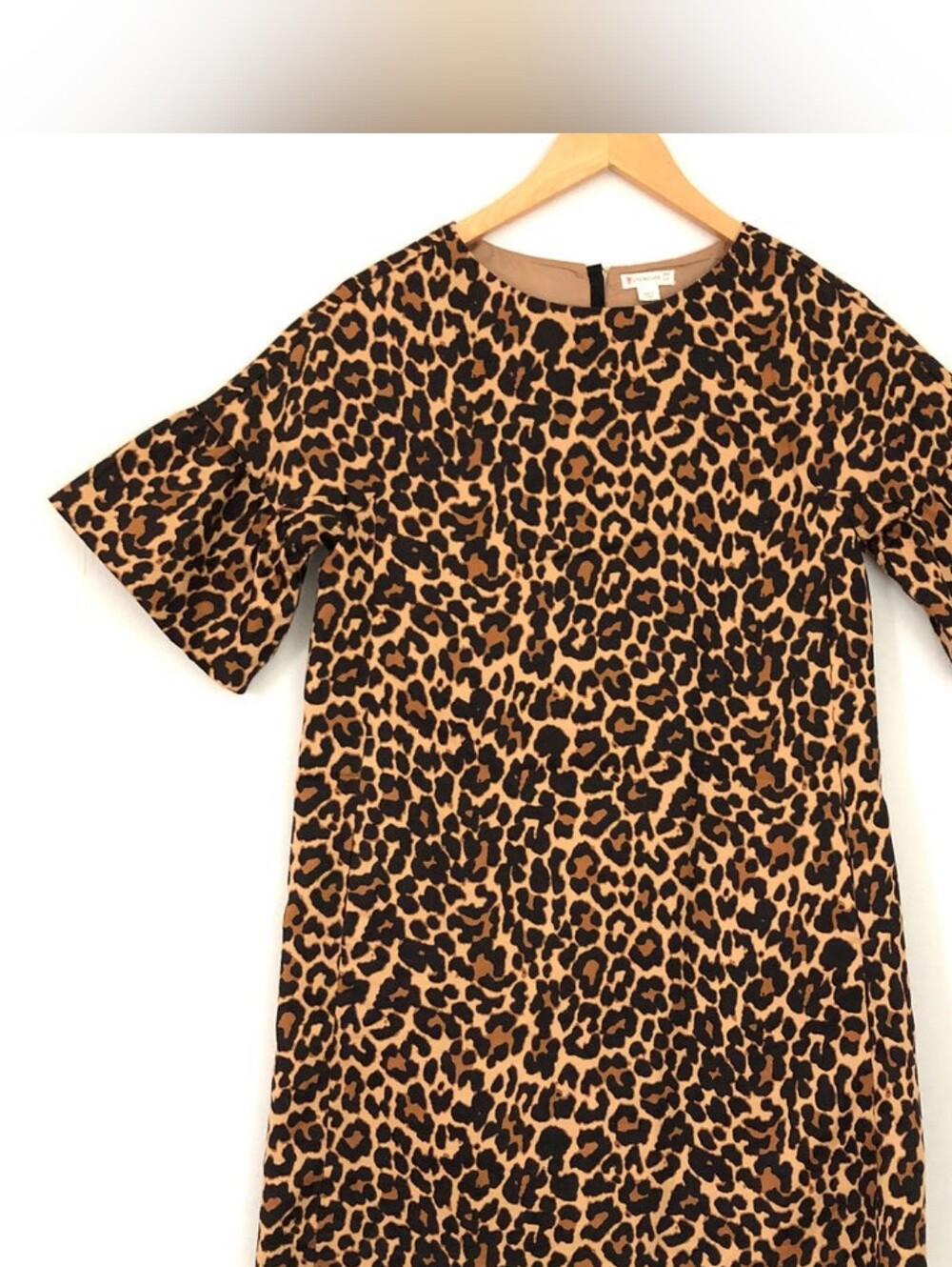 J Crew  100% Coton Leopard Flutter Short Sleeve Oversized Boxy Mini Dress Youth